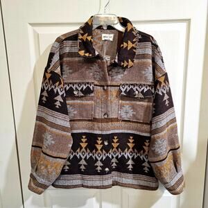 New In Southwestern Aztec Shacket Womens Lg Mustard Boho Western Jacket
